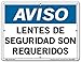 Vestil Notice SignSI-N-49-B-AC-130-S 49 12.5X9.5 Alum COMP .130 Safety Glasses Required LENTES DE SEGURIDAD Son REQUERIDOS