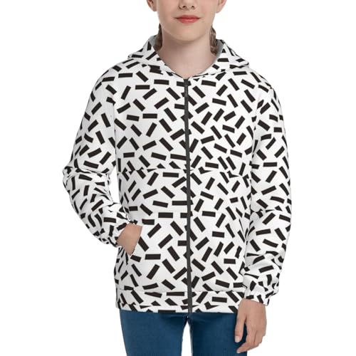 Black Rectangles Kid Hoodies Boys Zip Up Sweatshirts Girls Pullover with Pocket3