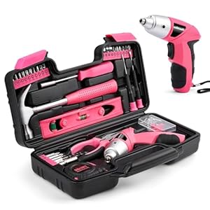 Electric Screwdriver Tool Set 112PCS, Home Tool Kit with 3.6V Small Power Cordless Screwdriver for Women, Pink