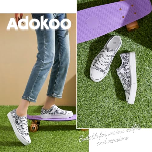 Image of Adokoo Canvas Tennis Shoes for Women Low Top Casual White Black Sneakers for Women Lace Up Fashion Comfortable Walking Shoes