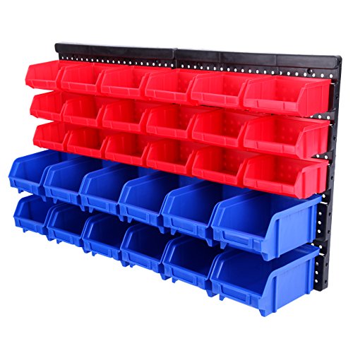Paneltech 32 pièces Boîtes de rangement empilable multifonctionnel Plastique bacs kit support mural Etagère Rangement Garage Atelier et Garage et maison de stockage Poubelle de rack de stockage