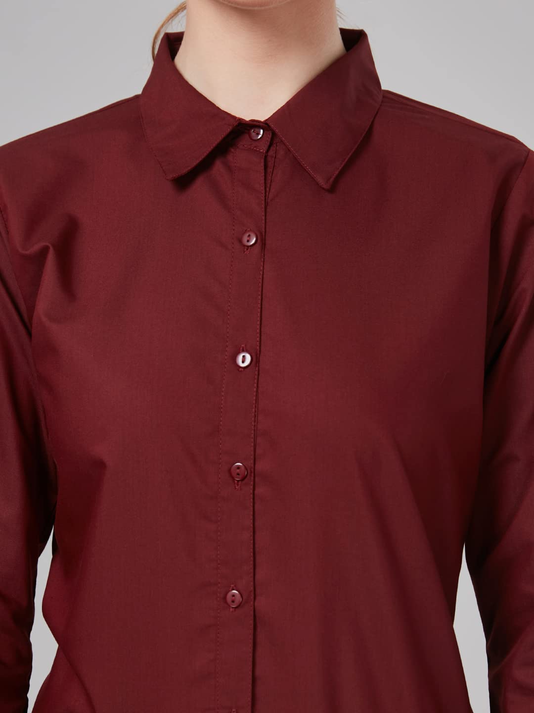Style Quotient Women Solid Maroon Polycotton Regular Formal Shirt - Image 3 thumbnail