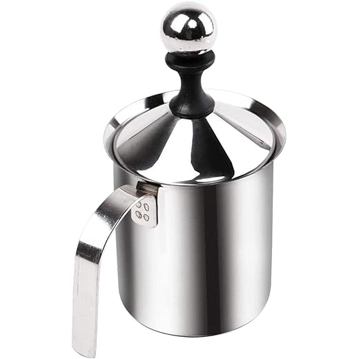 DKWIN Stainless Steel Milk Frother - 400 ML Manual Coffee Milk Frother Pump with Double Mesh, Coffee Foam Maker for Hot & Cold Hand Mixer for Beater, Coffee, Latte, Cappuccino, Chocolate