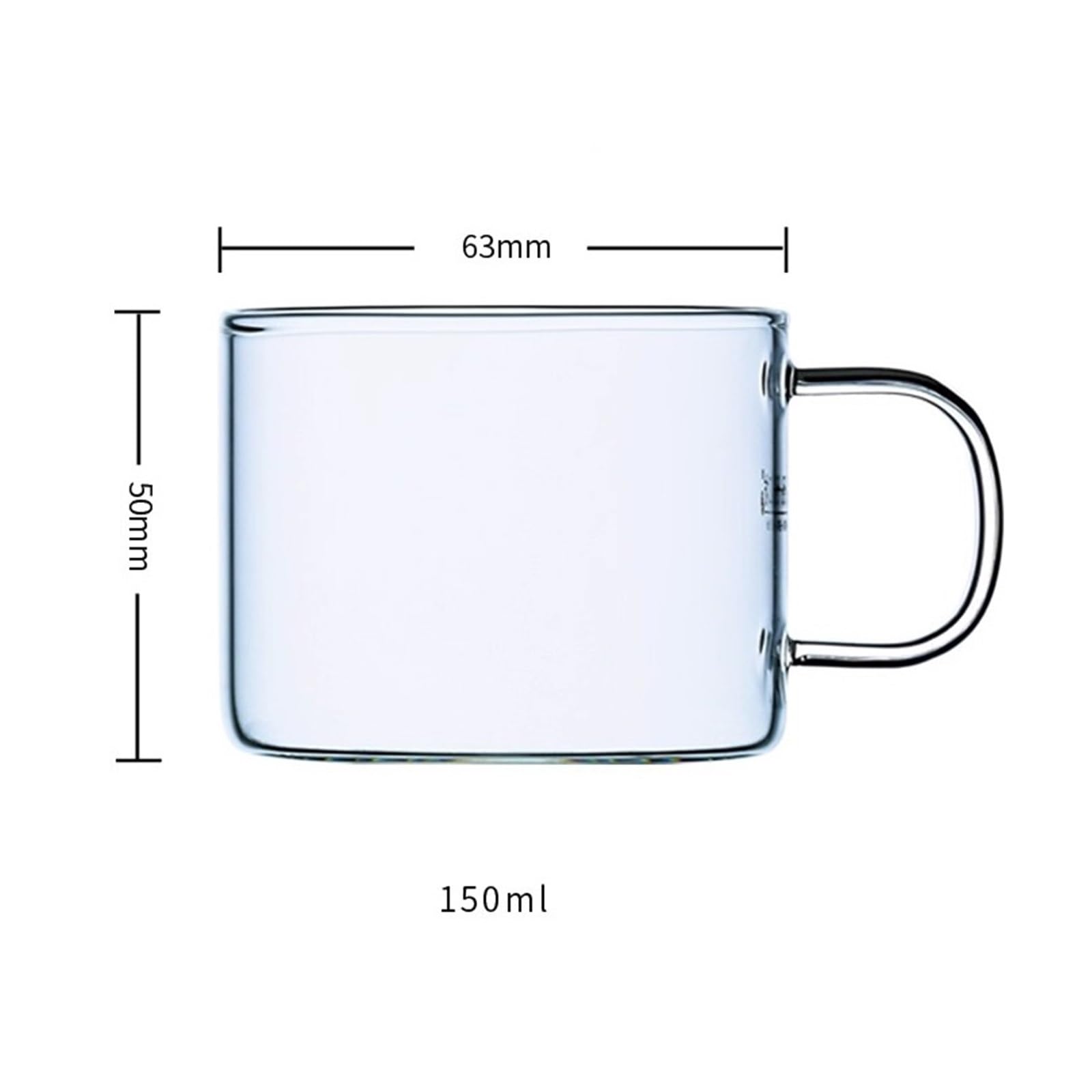 Kubki Szklane Zestaw 2 szklanych kubków, przezroczyste kubki do kawy, kubek degustacji herbaty z uchwytem, ​​5 uncji/150 ml Kieliszki koktajlowe(Clear)