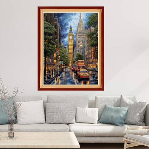 Image of Joyhoor Cross Stitch Kits for Beginners Stamped Cross-Stitch Supplies Needlework preprint Embroidery Kits for Adults DIY Needlepoint Kits Embroidery Patterns 11CT-Streets of New York 16x20 inchs