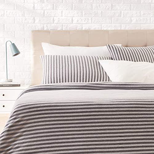 Amazon Basics Jersey Duvet Cover Set, Stripes - 230 x 220 cm / 50 x 80 cm, Light Red