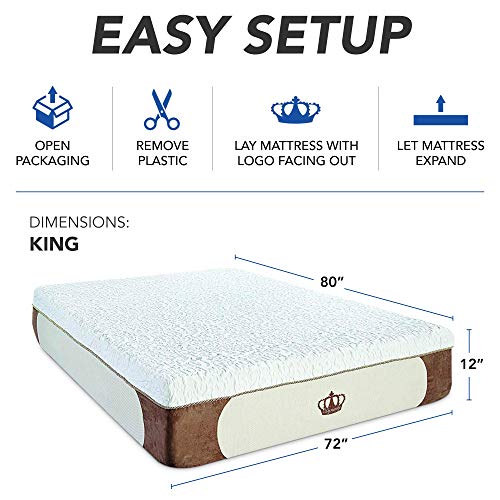 12" Cooling Gel Memory Foam Mattress and Free Pillows (Medium Firm - RV King 72x80)