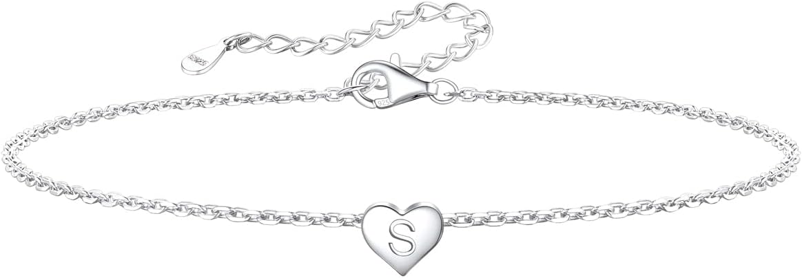 Silvora Personalized Custom Hypoallergenic Initial Letter Anklets for Women Mom Daughter Women Wife, Sterling Silver Disc Alphabet Adjustable Chain Jewelry Gifts