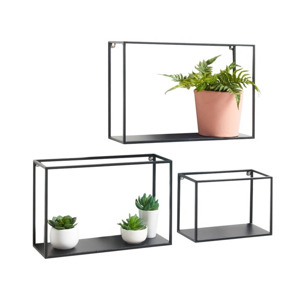 Baldas flotantes Estante Flotante de Pared de Hierro para Sala de Estar Pantalla de Almacenaje de Estante Unidad de Decoración de Bastidor Marco Retro Loft Estilo Industrial Conjunto de 3