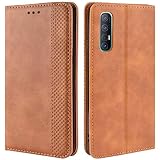 HualuBro Handyhülle für Oppo Find X2 Neo Hülle, Retro Leder Stoßfest Klapphülle Schutzhülle Handytasche LederHülle Flip Hülle Cover für Oppo Find X2 Neo Tasche, Braun