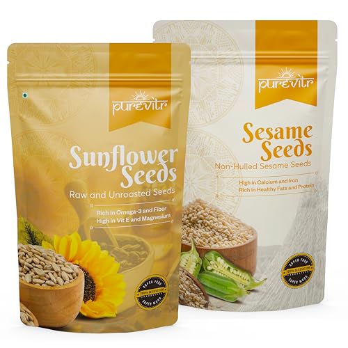 Image of Purevitr Sunflower Seeds & Non-Hulled Sesame Seeds Combo | 400g (200g Each) | Nutrient-Rich Superfood | High in Protein, Fiber & Healthy Fats | Raw & Natural