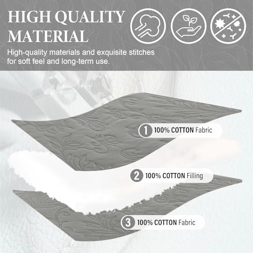 SahSahCasa 100% Cotton 120"x120" Bedspread, Oversized California King Bedspread Coverlet Quilt Set, Cal King Quilted Bedspread Extra Large Quilt, Embroidery Bedding Set Lightweight Comforter, Gray — view 4