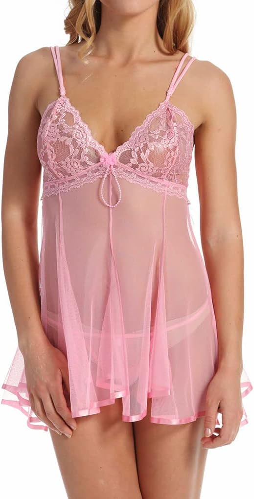Shirley of Hollywood Women's Chopper Bar Lace And Net Babydoll, 3232, White, L