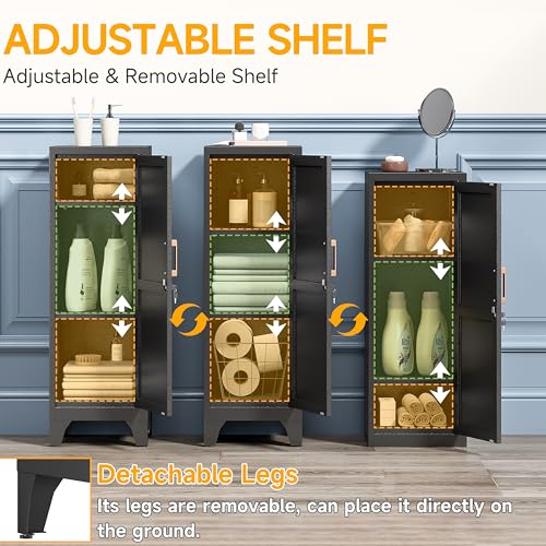 Image of 46 inchH Black Metal Locker Set of 2,Small Locking Cabinet with 1 Door and 2 Adjustable Shelves For Employees,3 Tier Small Storage Cabinet with Detachable Legs for Kitchen, Office,School,Gym,Easy Assembly
