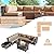 Kullavik 8 Pieces Outdoor Patio Furniture Set Sectional Rattan Sofa Brown Manual Wicker Patio Conversation Set with 43" Gas Propane Fire Pit Table,Sand