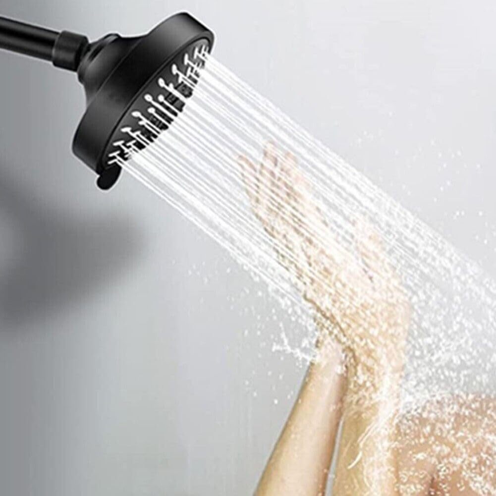 Michear Rainfall Shower Head High Pressure Fixed Shower Head 5-Setting with Adjustable Metal Swivel Ball Joint Chrome Rain Setting Shower Heads Replacement Shower Head Universal G1/2 Fitting (Black) - Image 2