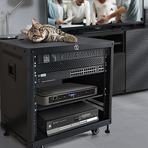RIVECO PDU 6 tomas con 2 puertos USB, Multitoma de rack flexible para gabinete de servidor 19", con protector contra sobretensiones para dispositivos de red y audio, 1U Negro miniatura 6