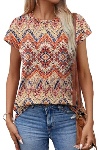 Image of Alaroo Womens Summer Tops Short Sleeve Shirts Crew Neck Tshirt Cute Trendy Tunic Blouses (S-3XL)