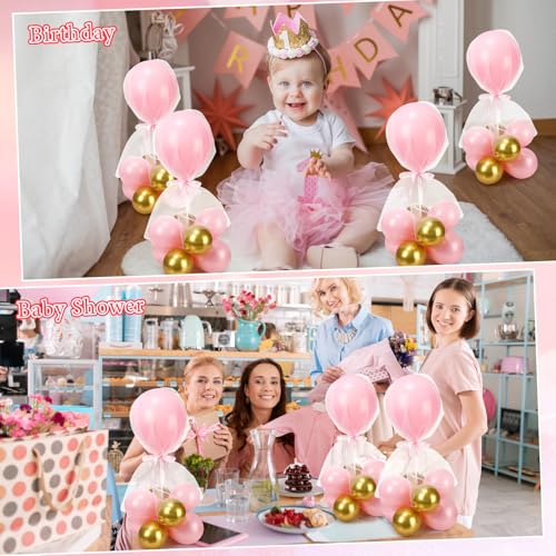 Image of BBTO 8 Set Pink Gold Table Centerpieces Balloons Stand Kit, Latex Balloons and Table Stand Holder with Base Tulle for Wedding Birthday Grad Prom Centerpieces Party Back to School Baby Shower
