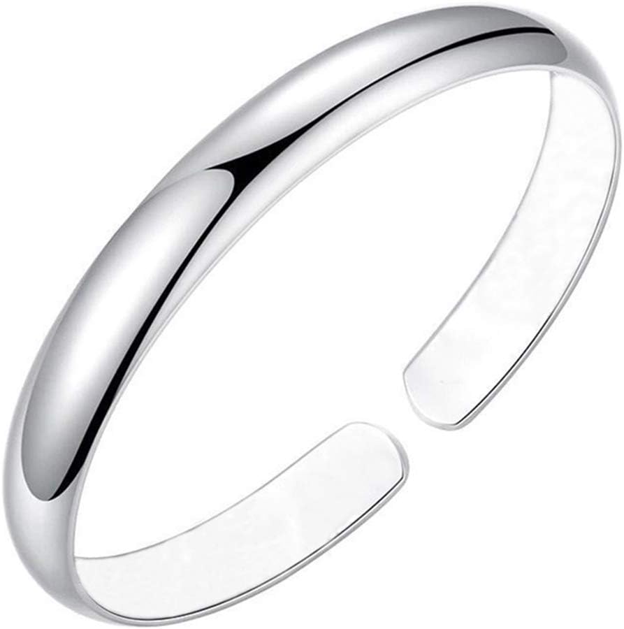 Hylong1PC 925 Sterling Silver Fashion Smooth Cuff Open Bangle Glossy Bracelet