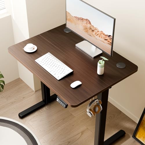 Image of ERGOMAKER Electric Height Adjustable Standing Desk 80x60cm (31 inchx23.6 inch), Sit Stand Desk with Splicing Top for Home Office (Black Frame + Black Walnut Desktop)