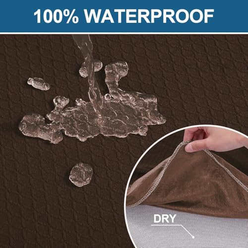Image of Smiry Waterproof Seat Covers for Dining Room Chairs, No Rear Covers | Stretch Jacquard Removable Washable Chair Seat Slipcovers Protector, Set of 4, Brown