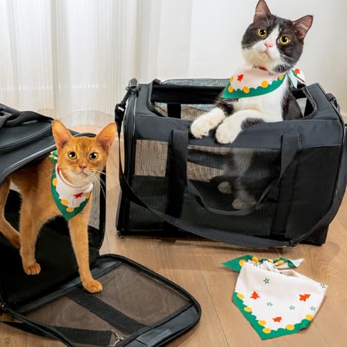 Conlun Hundehalstuch Weihnachten, Verstellbares Hunde Bandana für Kleine bis Mittlere Hunde & Katzen, Klassisches Rot-Grün Design mit Tannenbaum & Sternen, Waschbar