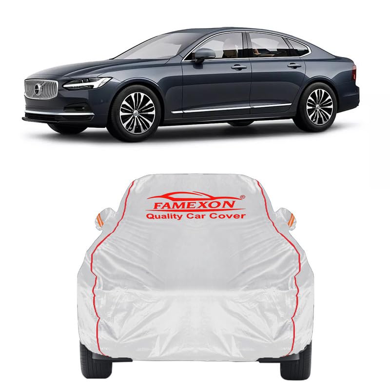 Image of Full Body Car Cover for Volvo XC40 with Mirror and Antena Pocket Triple Stiched(Silver with Red Piping)