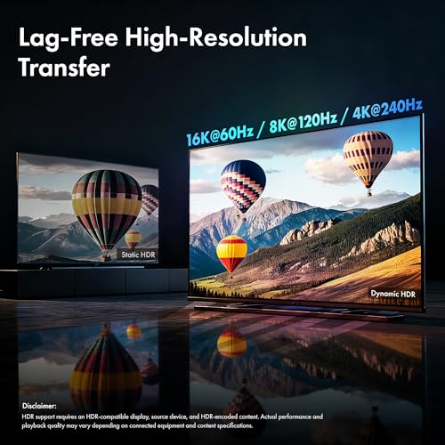 Image of Display Port To Display Port 2.1 Cable [VESA Certified], 16K@60Hz /8K@120Hz /4K@240Hz UHD Resolution, 2 Meters, 54 GBPS Speed, HDR, HDR10,Dolby Vision, Compatible with TV, Laptop, Projector, Monitor etc