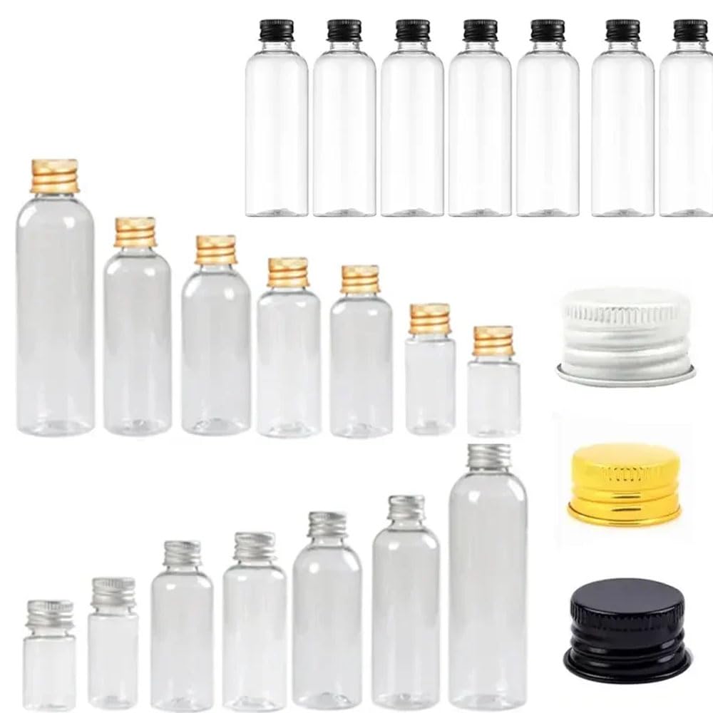 50 Stück 5-500ml Leere Plastikflaschen Mit Aluminiumkappe Fläschchen Probenflaschen Transparenter Behälter Für Reisen Kosmetische Lotion-Probenflasche Tragbare Reise-leere (Silberne Deckel,250ML)