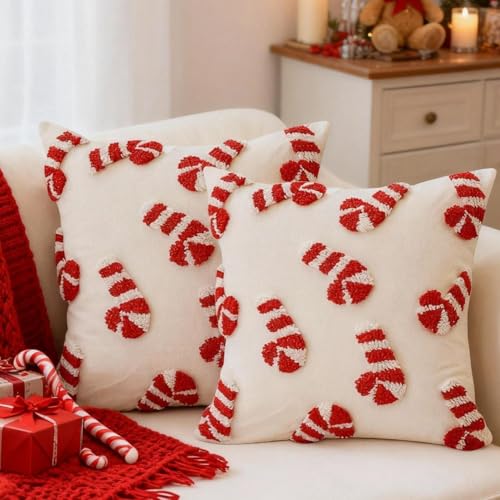 Kissenbezug Weihnachten Krücke 45x45, 2er Set Weihnachtsdeko...