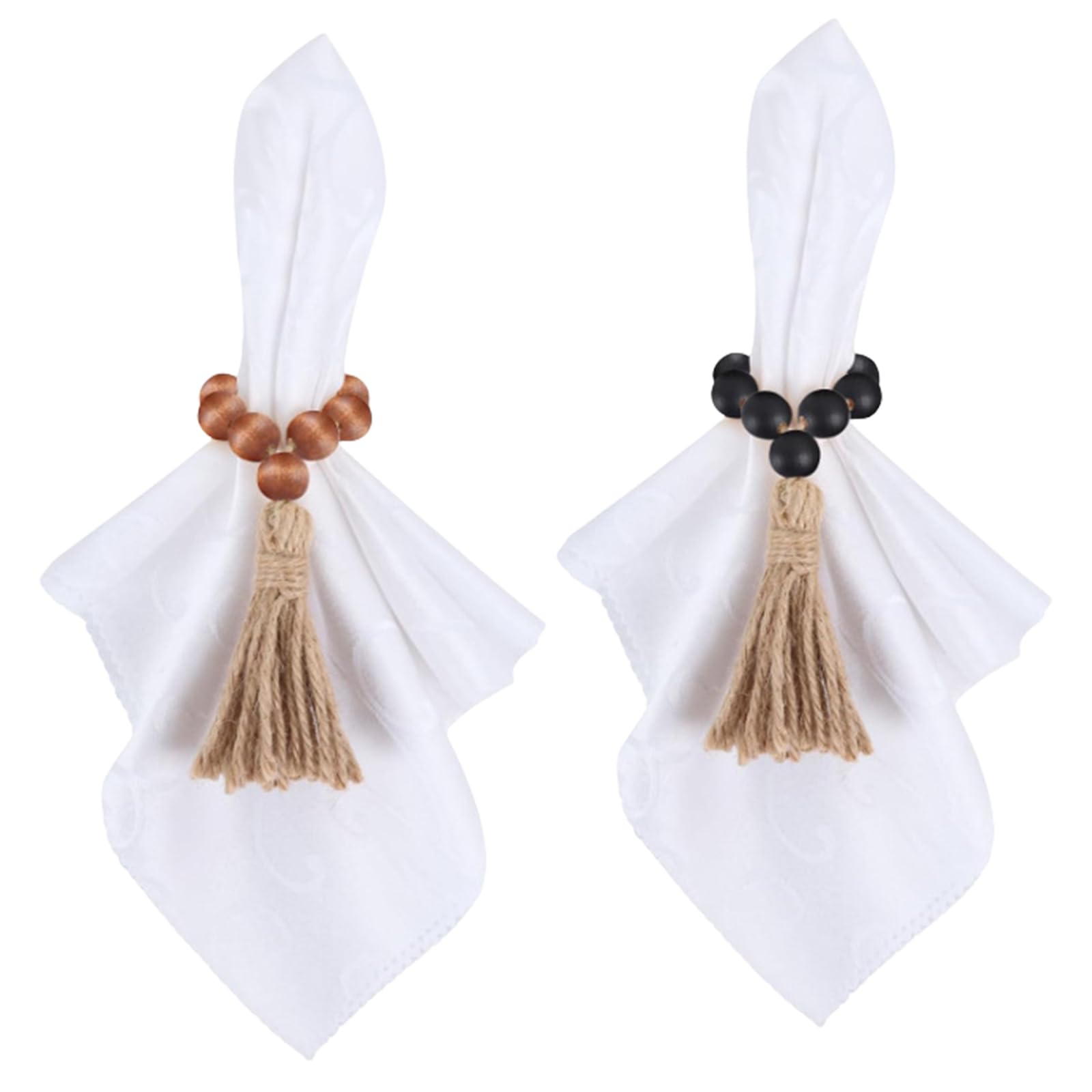 Collezione Strudy Portatovaglioli con perline in legno Pratici portatovaglioli in legno con perline e frange per uso casual o formale Stoviglie facili da usare