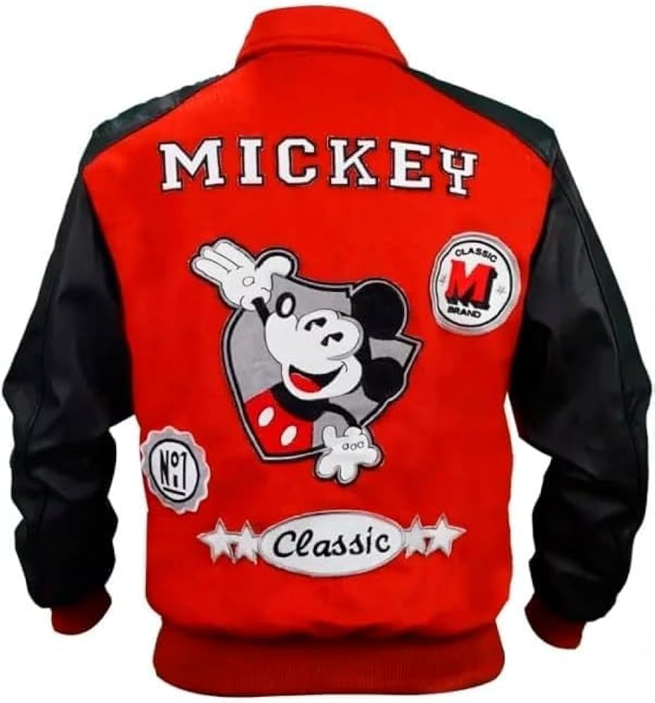 ジャケット・ブルゾン MICKEY STADIUM JACKET MJ Mickey the Mouse Jacket, Wool & Leather Red And Black