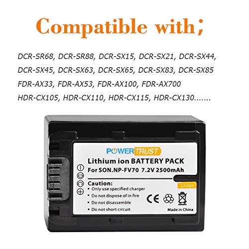 PowerTrust NP-FV70 Akku + LCD USB Ladegerät für Sony NP-FV50 NP-FV30 NP-FV100 HDR-CX190 HDR-CX200 HDR-CX210 HDR-CX220 HDR-CX230 HDR-CX260V HDR-CX290 HDR-CX380 - Image 7