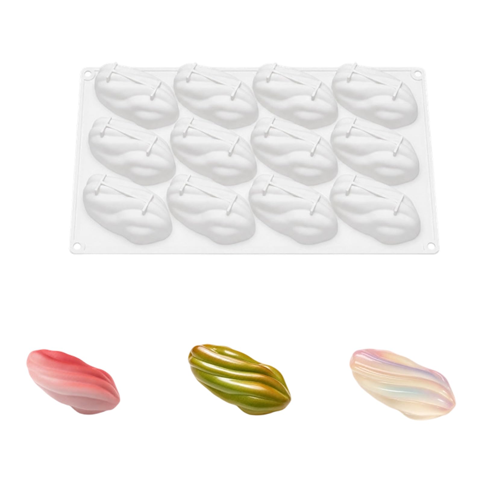 COOLHOOD Silicone Baking Tool for Mousses and Chocolate 12 Cavity Pistachios Shaped Pastries Nonstick Chocolate Baking Molds French Dessert Mold