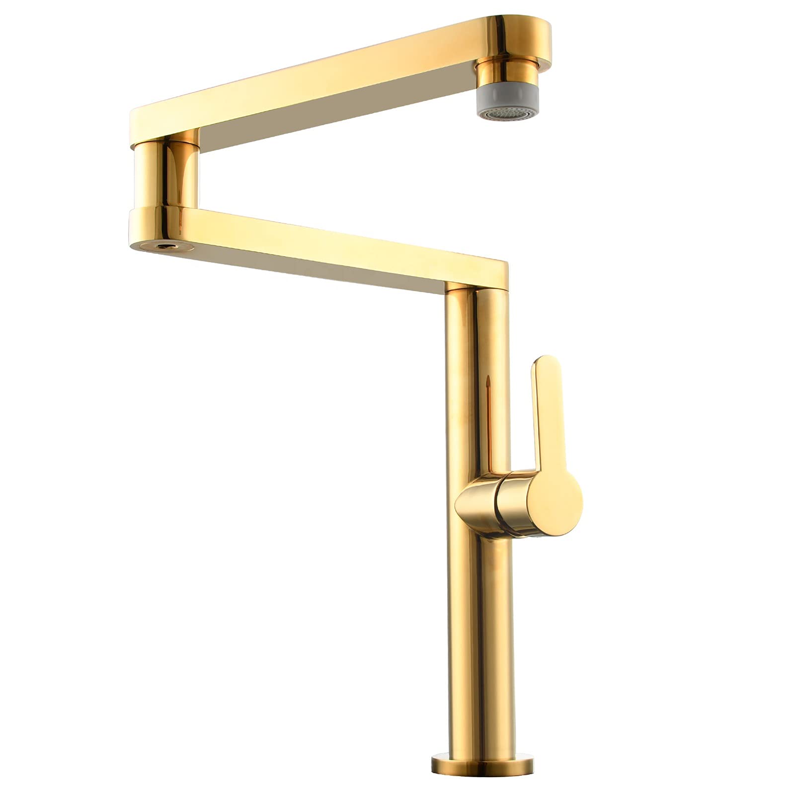 ZQFHSX Gold Brass Kitchen Faucet Deck Mount Pot Filler with Dual Mode Spout Swivel & Foldable Single Handle Hot/Cold Mixer Tap for Sink