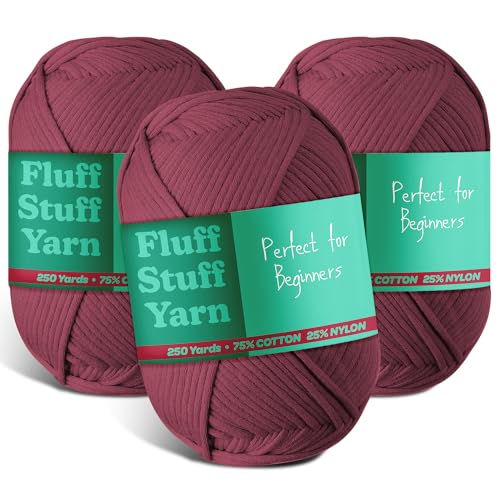 Image of Soft Yarn - Crochet & Knitting Yarn, Beginner Yarn with Easy-to-See Stitches, 3 Pack of 250 Yds Amigurumi Yarn, Cotton-Nylon Blend Tshirt Yarn, Worsted Weight Yarn 4, Berry Yarn