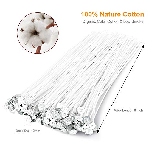 Bulk Candle Wicks 8 inch Candle Wick 100 Pcs with 50 Pcs Extra Metal