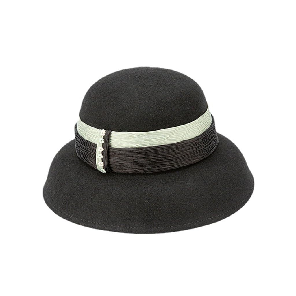 Chapeau de pêcheur en laine Hepburn noir pour femme - Bob d'hiver élégant style cloche Vine