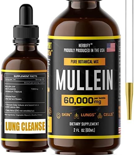 HERBIFY Mullein Drops - Lung Cleanse - Mullein Leaf Extract - Powerful Mullein for Immune Support - Mullein Extract for Lung Detox & Respiratory Support - Made in USA - Herbal Supplements - 4 Oz