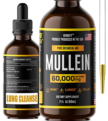 Herbify Mullein Drops - Lung Cleanse - Mullein Leaf Extract - Powerful Mullein For Immune Support - Mullein Extract For Lung Detox & Respiratory Support - Made In Usa - Herbal Supplements - 4 Oz #TOP19