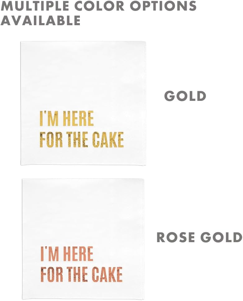 Andaz Press Gold Foil Funny Cocktail Napkins, I'm Here for The Cake, 50-Pack 3-Ply Disposable Funny Beverage Napkins for Birthday Retirement Wedding Bridal Party Cocktail Napkins Funny Quotes