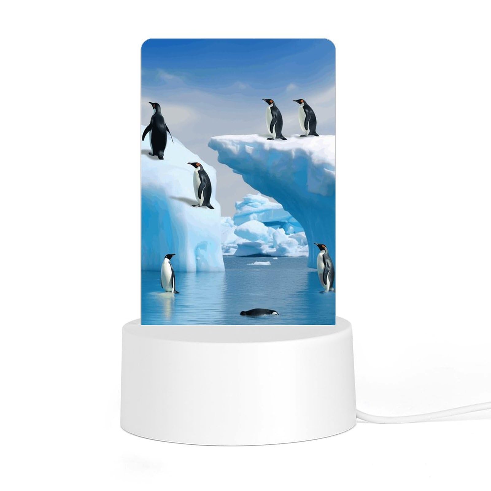 JTREHY - Acrylic Night Light with Base, Penguins in the Ice, LED Desk Night Light for Bedroom Bathroom Hallway Holiday Gift