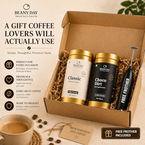 Image of Free Frother | Beany Day Instant Coffee Duo - Choco Mocha Dirt (100% Agglomerated) & Classic 100% Pure Arabica (80g x 2) | No Chicory | Strong Cafe-Like Taste at Home
