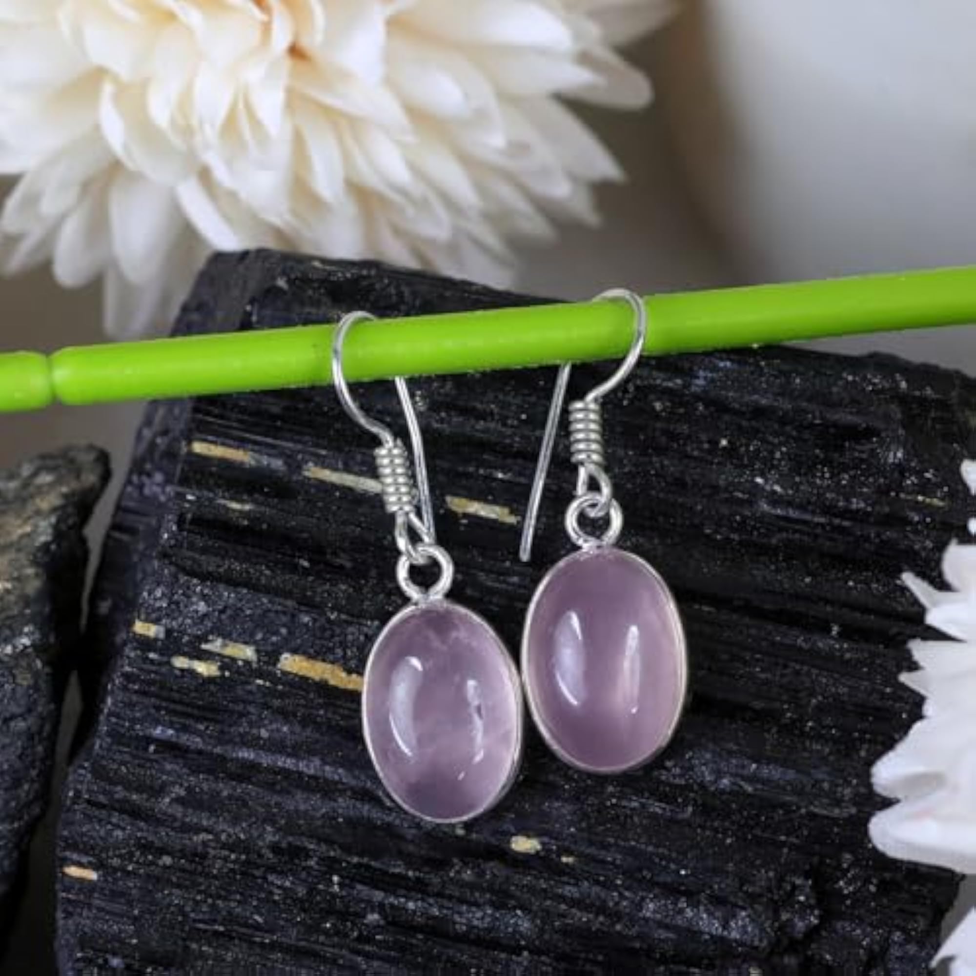 Women's AAA Rose Quartz Natural Stone Stud Earrings