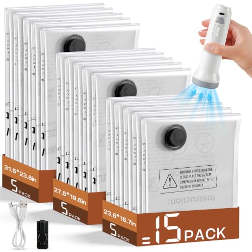 15PC-Bag-Flat-Travel-Vacuum-Bags-with-Pump-Vacuum-Storage-Bags-for-Clothes 15PC Bag Flat Travel Vacuum Bags with Pump, Vacuum Storage Bags for Clothes - Image 1