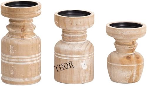 Miniatura 2 de Romadedi - Juego de 3 candelabros decorativos de madera para chimenea, portavelas de madera rústica