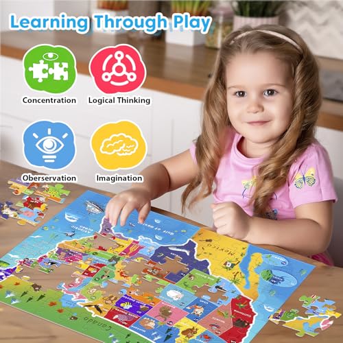 4 Packs 100 Piece Puzzles for Kids Ages 4-6 6-8 8-10, Educational Kids Jigsaw Puzzle Set, Ocean Space US Map World Animals Learning Puzzle Toy Gift for Boys Girls Teens Adults Kids Puzzles 4-6 5-8 by Bractowa - Used condition - Image 5