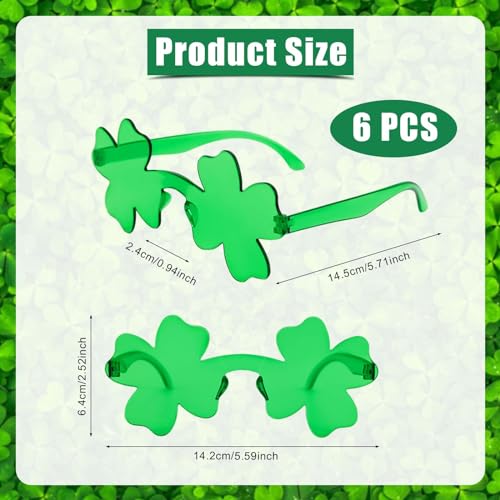 6 Pairs Four Leaf Clover Sunglasses, Rimless St Patricks Day Sunglasses Shamrock Sunglasses Irish Sunglasses Green Glasses Eyewear for St. Patrick's Day Accessories Costume Decor2