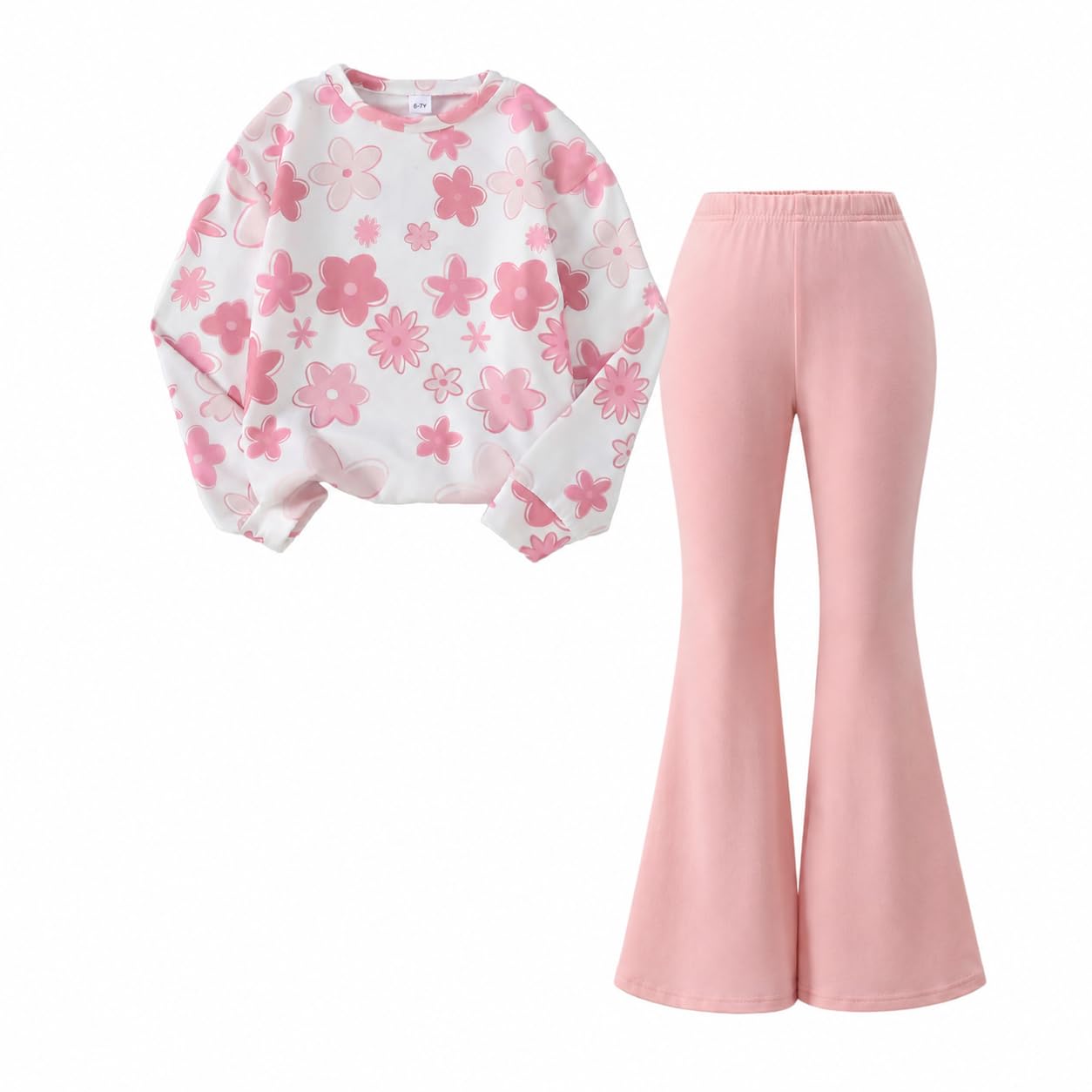 Girls 2 Piece Outfits Long Sleeve Floral Sweatshirt & Flared Pants Fall Winter Clothing Set Size 6-14 Years